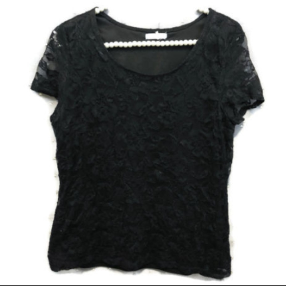 Isaac Mizrah Lace Top Black Short Sleeve S/M